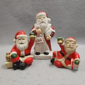 Hand Painted Antique Look Old Fashioned Santa Clauses Ceramic Figurines Lot of 3